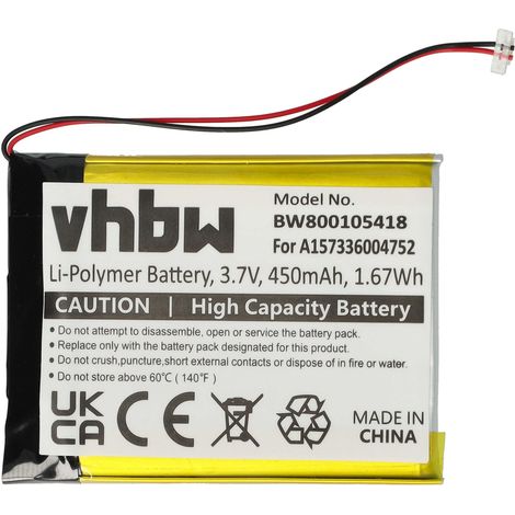 vhbw 1x batteria compatibile con Samsung YP-T10JAGY, YP-T10JAB, YP-T10JARY, YP-T10J, YP-T10 MP3 music player lettore musicale (450mAh, 3,7V, Li-Poly)