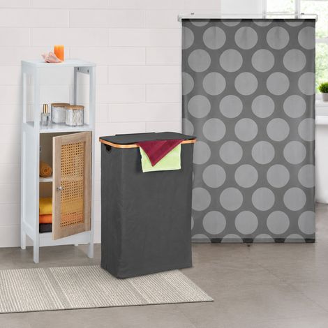 Set da bagno effetto rattan (3 pezzi) - Mobiletto a 3 scomparti, tenda e cesto portabiancheria da 105 litri (1/5)