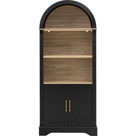 Credenza alta da cucina con ripiano regolabile e illuminazione LED, 76,2 x 40,1 x 180 cm, nera (1/5)