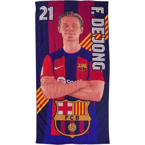 Toalla de playa grande del FC Barcelona de 180 x 100 cm, marca De Jong, de secado rápido.