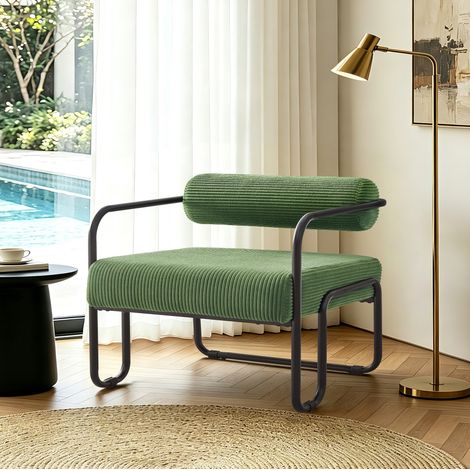 Sillón lounge de pana verde con estructura de metal negro 68,5 x 73 x 70,5 cm (1/5)