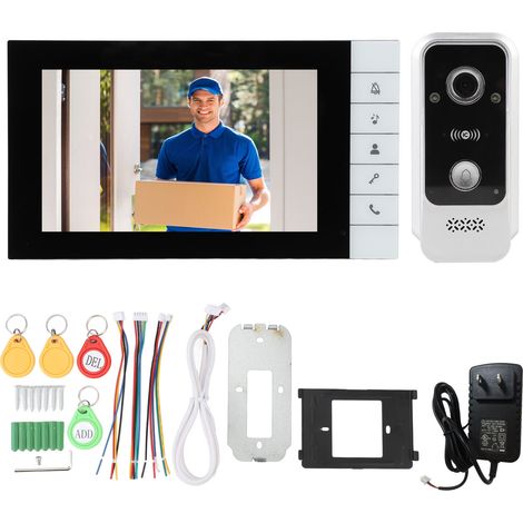 Interphone vidéo 7 pouces IPS, déverrouillage carte IC, vision nocturne, grand angle 120°, étanche IP65, installation filaire (1/5)