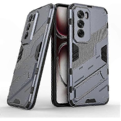 Robuster taktischer Displayschutz mit Ständer für Oppo Reno 12 Pro 5G, stoßfeste Hartschale, rutschfestes Design, kompatibel mit kabellosem Laden, elegante schwarze Ausführung, 1-teiliges Set. (1/5)