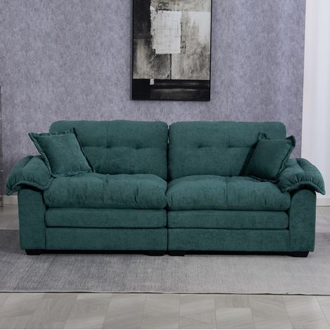 Divano 214x89x93 cm verde in chenille imbottita con seduta profonda e cuscini a doppio strato (1/5)