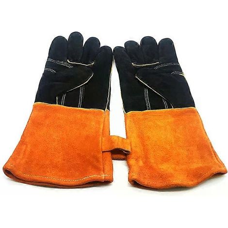 Gants de soudage en cuir anti-coupure - JJ-S2011, taille unique, jaune et noir (1/2)