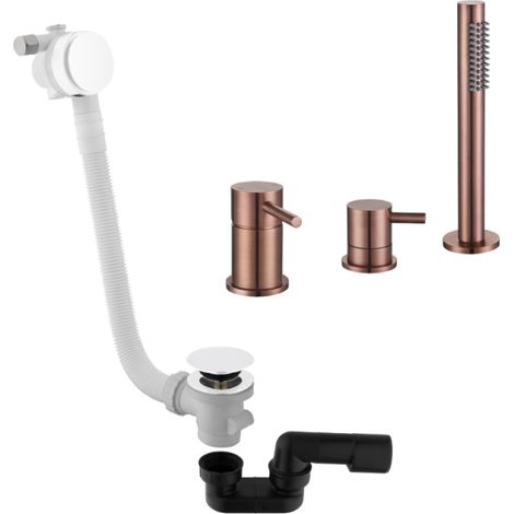 Mitigeur bain douche mécanique sur table PAINI Ortence bronze cuivré + Vidage remplissage trop plein et bonde clic-clac siphon 90cm PAINI blanc mat (1/4)