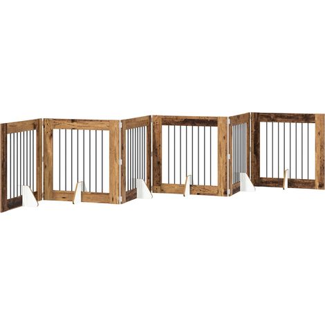 Foldable Dog Gate with Stands 6 pcs Old Wood 482 cm vidaXL
