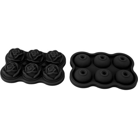 Eiswürfelform aus Silikon mit Rosenmuster, 6 Würfel, BPA-frei, mit Deckel, für Cocktails und Whisky, Schwarz (1/5)