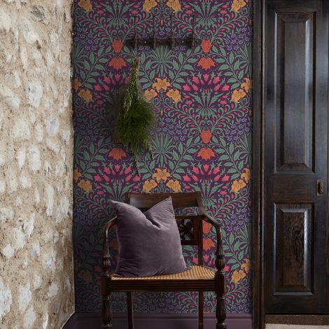 Papier peint intissé William Morris Garden Dewberry 1005 x 52cm Rose, jaune, rouge, vert, bleu, violet (1/5)