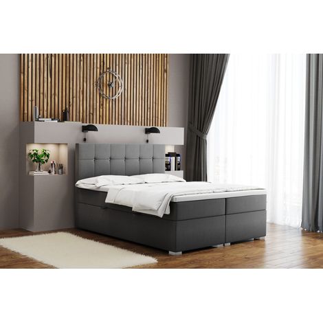 Boxspringbett mit matratze und bettkasten, Schlafbett LINDT stoff Velvet Grau 200x200 cm (1/2)