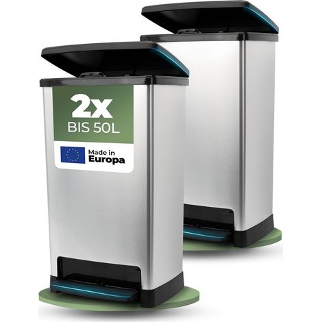Novaliv 2x Grande Poubelle avec couvercle - Poubelle à pédale 50L avec système de fermeture en douceur - Poubelle robuste avec couvercle et pédale -