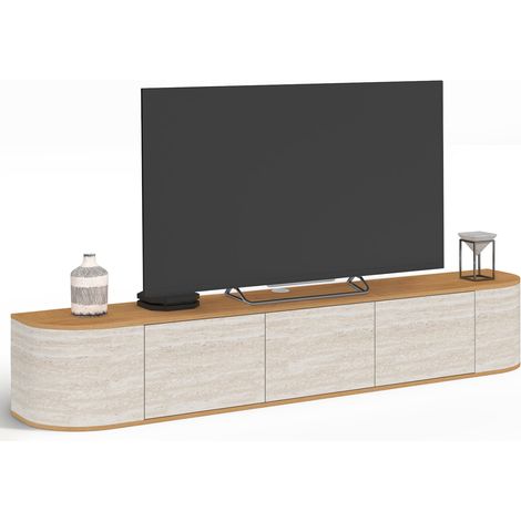 Mobile TV sospeso LEORA da 180 cm, 3 ante, effetto travertino e legno (1/5)