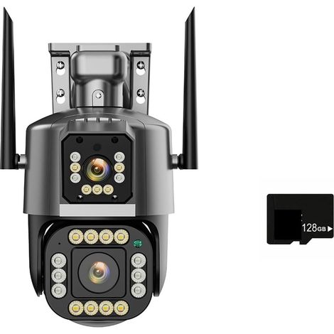 Caméra de sécurité à Domicile Caméra IP HD 6K 16mp, Zoom Hybride 10X, Suivi Automatique, PTZ, for l'extérieur, Quatre objectifs, Trois écrans, sécurité, Surveillance 4K(4K Camera Add 128G) (1/5)