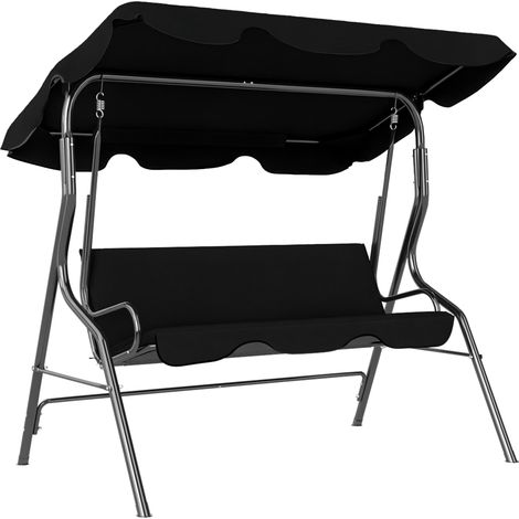 Balancelle de Jardin 3 Places Toit imperméabilisé Inclinaison réglable Coussins Assise Dossier noir, idéal pour se détendre dans votre jardin, sur votre terrasse ou votre balcon, alliant confort et... (1/5)