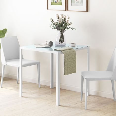 Table carrée pour 4 personnes, plateau en verre trempé, pour cuisine et salle à manger, 75 x 75 x 75 cm, blanche