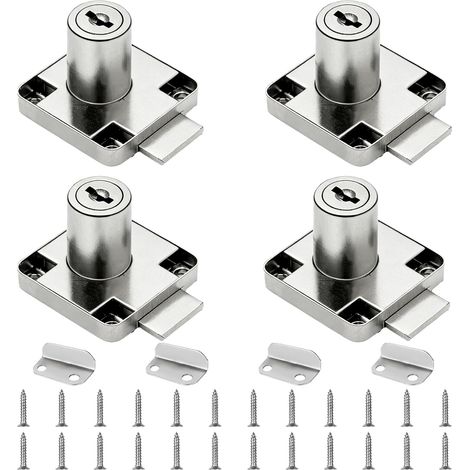 4 Pièces Serrure de Tiroir de Bureau, Verrou à Came de 22 mm, en Acier avec Clé à Visser, Antirouille, pour Meubles Bureau Tiroir Classeurs Armoires (Argent) (1/5)