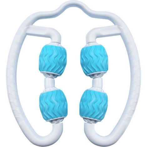 Cet appareil de massage bleu portable détend et masse les muscles des cuisses et des mollets, ce qui le rend idéal pour une utilisation après des exercices pour les jambes. (1/3)