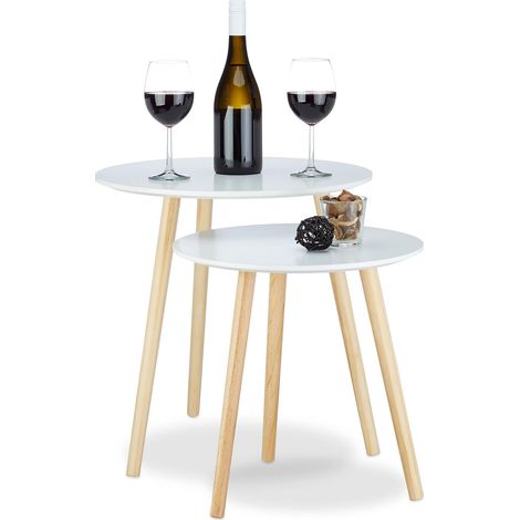 Table d’appoint lot de 2 gigognes scandinave nordique table basse ronde salon diamètre 39 et 47,5 cm, blanc nature (1/5)