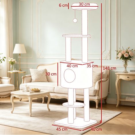 Katzenbaum 45x40x148 cm aus Spanplatte, beige, mehrstufig, platzsparend – MEUBLIV (1/5)