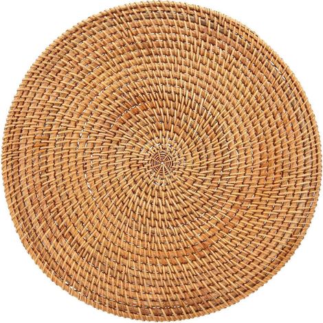 Sets de table ronds en rotin tressé à la main, tissage naturel. (1/5)