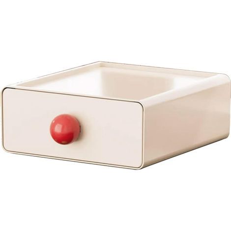Boîte de rangement à tiroir, boîte de bureau en plastique empilable grande capacité avec tiroir coulissant, adaptée pour ranger papeterie et cosmétiques (Ivoire) (1/5)