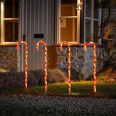 Set of 4 XL Light up Red & White Stripe Christmas Candy Cane Garden Stakes with LEDs (1/5)