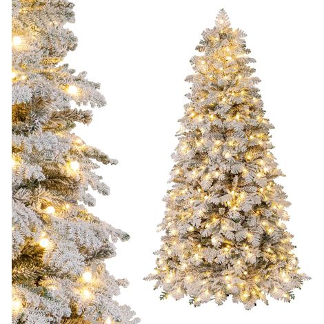COSTWAY Sapin de Noël Artificiel Enneigé 210 cm, 160 Boules Scintillantes 320 Lumières LED 806 Branches, Arbre de Noël Pré-Éclairé avec 8 Modes d'Éclairage, Décoration pour Fête (1/5)