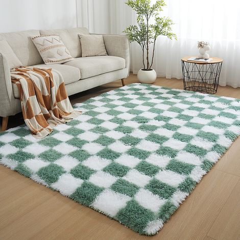 Tapis Salon Shaggy 120 x Descente de lit Poils Longs Doux pour Chambre Canapé Moelleux 160 cm 120 x 160 cm Blanc Vert (1/4)
