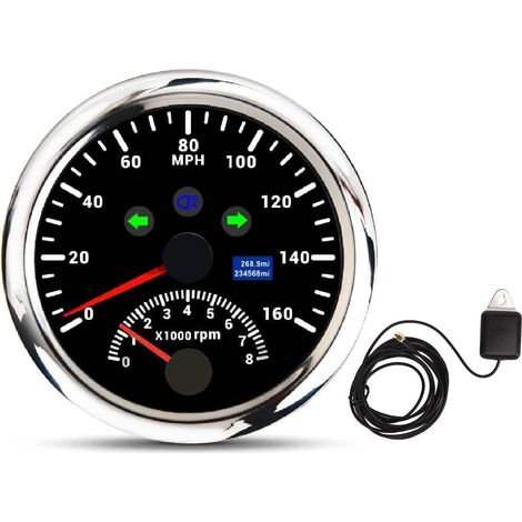 Compteur De Vitesse GPS, Jauge De Vitesse GPS avec Tachymètre 8000RPM DC9 à 32V IP67 étanche 0 à 160MPH Rétroéclairage Rouge Précis pour Bateau ATV(Noir) (1/5)