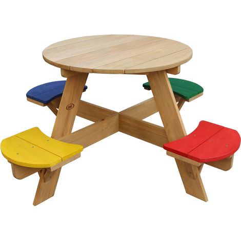 Axi Ufo Table De Pique Nique Ronde Pour Enfants En Bois Table Ronde Enfant Pour Le Jardin Multicouleur Avec 4 Sièges