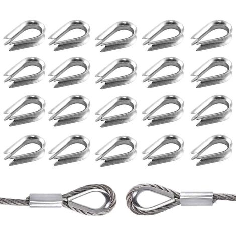 RT 20 Pieces Wire Rope Lugs for Industrial and Marine Rigging Equipment for Steel and Stainless Steel Cable, Wire Rope Lugs (3 mm) (1/5)