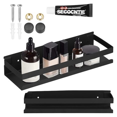 Estantería de baño colgante para la ducha de 30x10 cm de acero inoxidable estilo loft negro. (1/5)