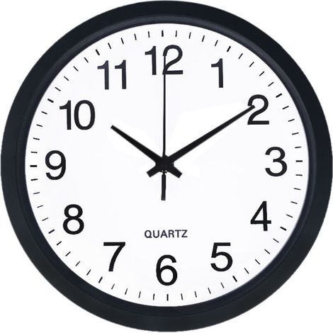 Lntyq Horloge Murale de Salle de Bain en Plastique et Verre minéral, Balayage à Quartz, Noir, Ø 250 mm, Convient également pour Une Utilisation en extérieur