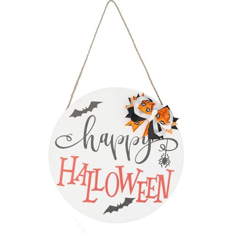 Panneau de Bienvenue en Bois Design Araignée-Chauve-Souris pour Porte d'Entrée - Décoration Fête Maison avec Nœud Papillon