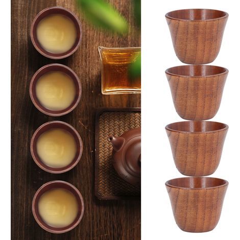 Petite tasse à thé de style japonais en bois de jujubier, service à thé anti-brûlure créatif, tasse à thé, verre à vin rétro en bois, petite tasse à bord inversé. (1/5)