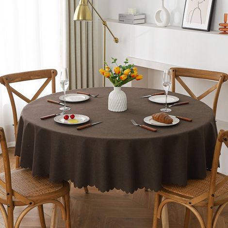 Runde Tischdecke 120 cm Durchmesser, robuster, waschbarer Stoff für Buffets, Partys, Abendessen, Hochzeiten und Babypartys (Dunkelbraun) (1/5)