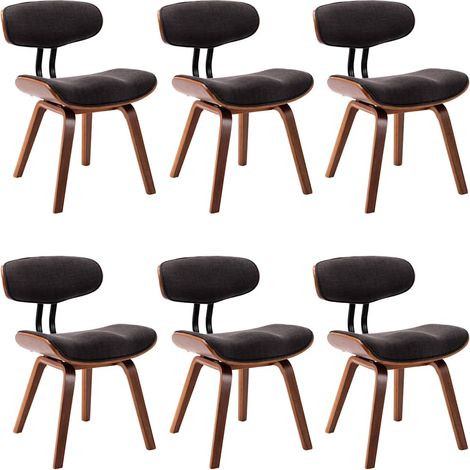vidaXL Sillas de comedor 6 uds madera curvada gris y tela (1/2)