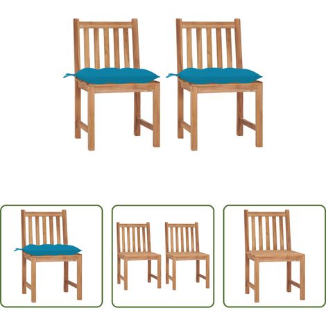 Chaise de jardin teck - Chaises de jardin lot de 2 avec coussins Bois de teck massif (1/5)