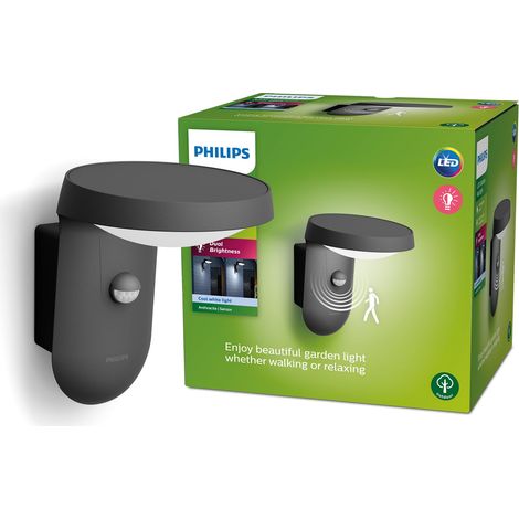 Philips LED Tyla, Lampada da Parete LED per Esterni, Luce Bianca Fredda, Sensore di Movimento Integrato, IP44, 9W (1/5)