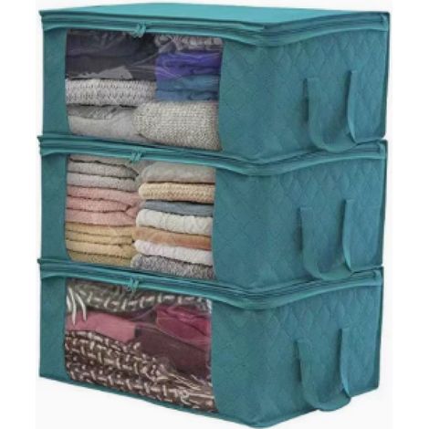 3pcs Sac de rangement textile, fenêtre transparente, fermeture éclair acier inoxydable, poignée renforcée, pour placard (1/5)
