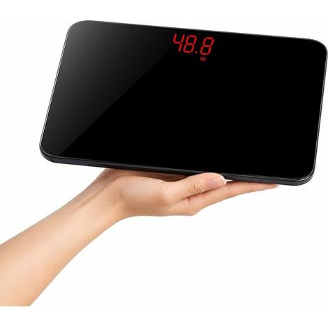 Balance Pèse Personne de Voyage Compact Balance Numérique Portable avec Écran LED Rouge Haute Précision Capacité 180 kg 28 x 18 cm Noir (1/5)