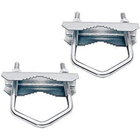 HD-Line - Flangia di staffa, 110 mm, con ganascia per fissaggio di parabola e antenna su palo, colore: Grigio, set di 2 pezzi (1/5)