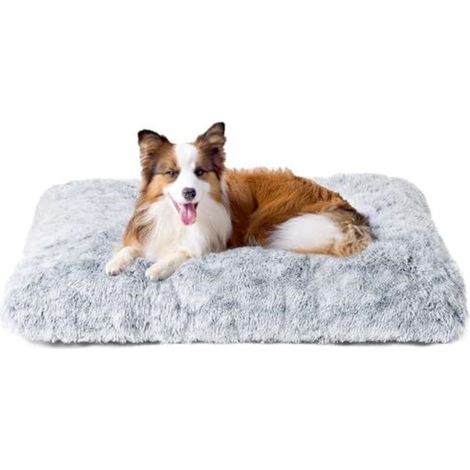 Großer Hundekorb, mittelgroßes Hundekissen, Anti-Stress, waschbar und rutschfest, weiches Plüsch-Hundebett, Grau, 90 x 60 cm