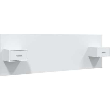 Tête de lit accessoire couchage chambre à coucher meuble avec chevet intégré étagère MDF blanc TDL0205860