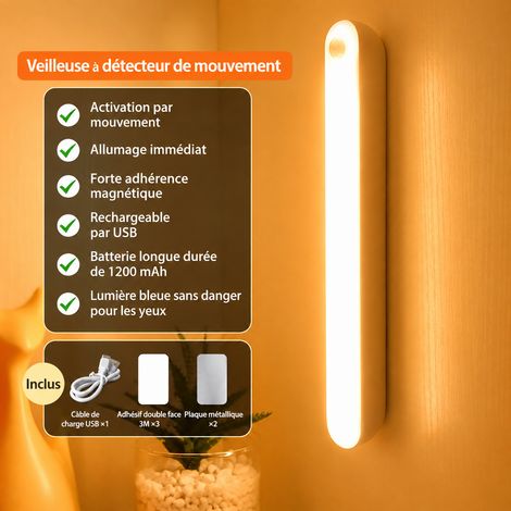 Veilleuse lumière douce 25 cm batterie 1200 mAh capteur de présence double mode éclairage continu lumière jaune 10 × 3 × 2,6 cm 1 kg – Livraison gratuite