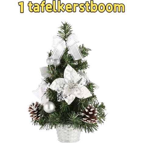 Mini sapin de Noël de table décoré pour maison ou bureau, décoration argentée 30 cm sans lumière (1/5)