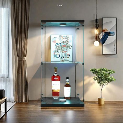 Glasvitrine mit LED, 2 Schichten, gehärtetes Glas, abschließbar, 40x36x86cm (1/5)