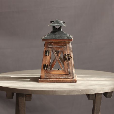 Dekorative Vintage-Holzlaterne mit Glaskerzenhalter – Kerzenhalter Typ B, 12 x 12 x 21 cm, Massivholz, 1 Stück, windfest – Romantisches Licht für die Dekoration von Zuhause, Hochzeiten oder als Gesche (1/5)