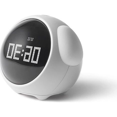 Reloj despertador digital con indicador de temperatura y expresión facial, despertador de mesita de noche, función de repetición de alarma, disponible para niños y niñas, color blanco. (1/5)