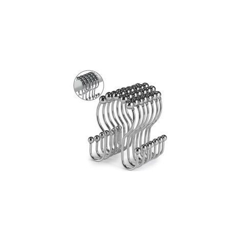 Duschvorhanghaken, 12er-Set, rostfreier Edelstahl, doppelter Schiebehaken, tropfsicher, für Badezimmer-Duschvorhang (Chrom)